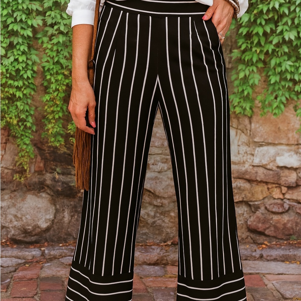 BB DAKOTA BY STEVE MADDEN Black and White Striped Wide Leg Pants, 2